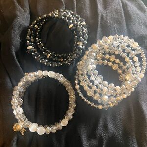 Elegant Black and Silver Beaded Wrap Bracelets